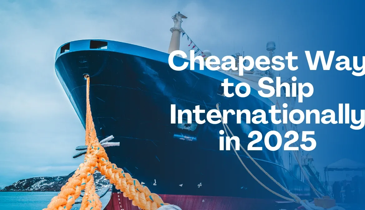 Small business owner comparing affordable international shipping options in 2025